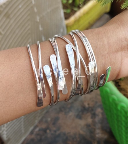 Set 7 Braccialetti, Braccialetti Argento 925, Braccialetti Impilabili Regolabili Braccialetto Grezzo T6 - Foto 5 di 8