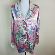 Victoria Secret Womens Sleep Shirt L Pink Floral Button Front Golden Lable VTG