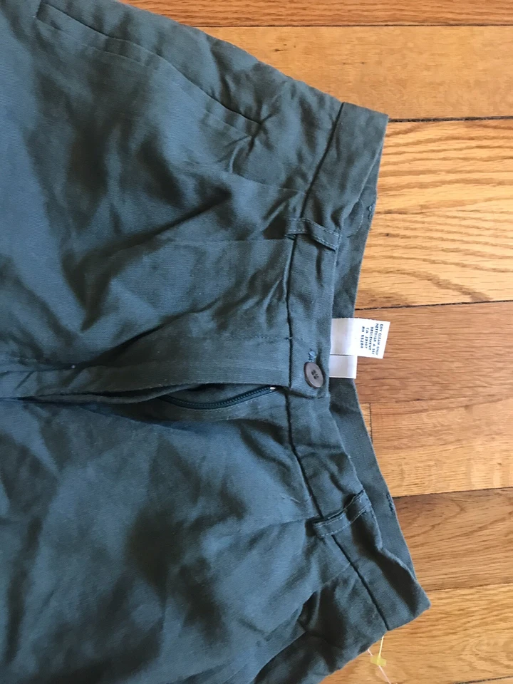 Pantalones Cortos Talbots De Colección Mujer Mezcla de Lino Oliva Plisados Talla 6 Cintura Alta Puños Foto 2 de 4