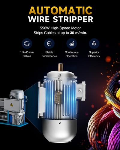 CREWORKS 550W Automatic Copper Wire Stripping Machine 1.5-40mm Wire Stripper - Picture 2 of 9