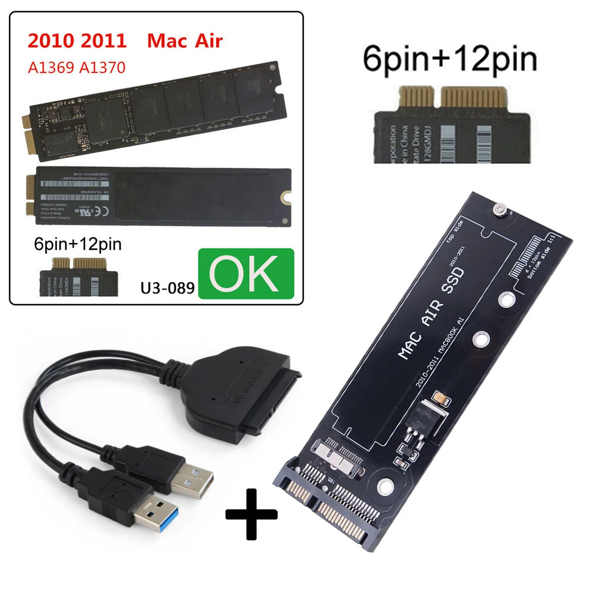 USB3.0 to 12 6pin SSD HDD SATA 22Pin 2.5