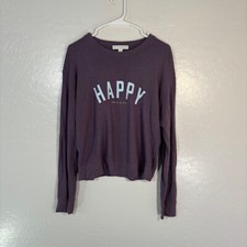 Spiritual Gangster Sweatshirt Womens Large Pullover "Happy" Graphic Purple