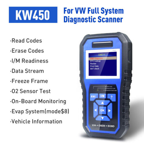 KW450 BDII EOBD Fault Detector Full System Diagnostic Scanner For VW Audi Skoda - Afbeelding 1 van 10