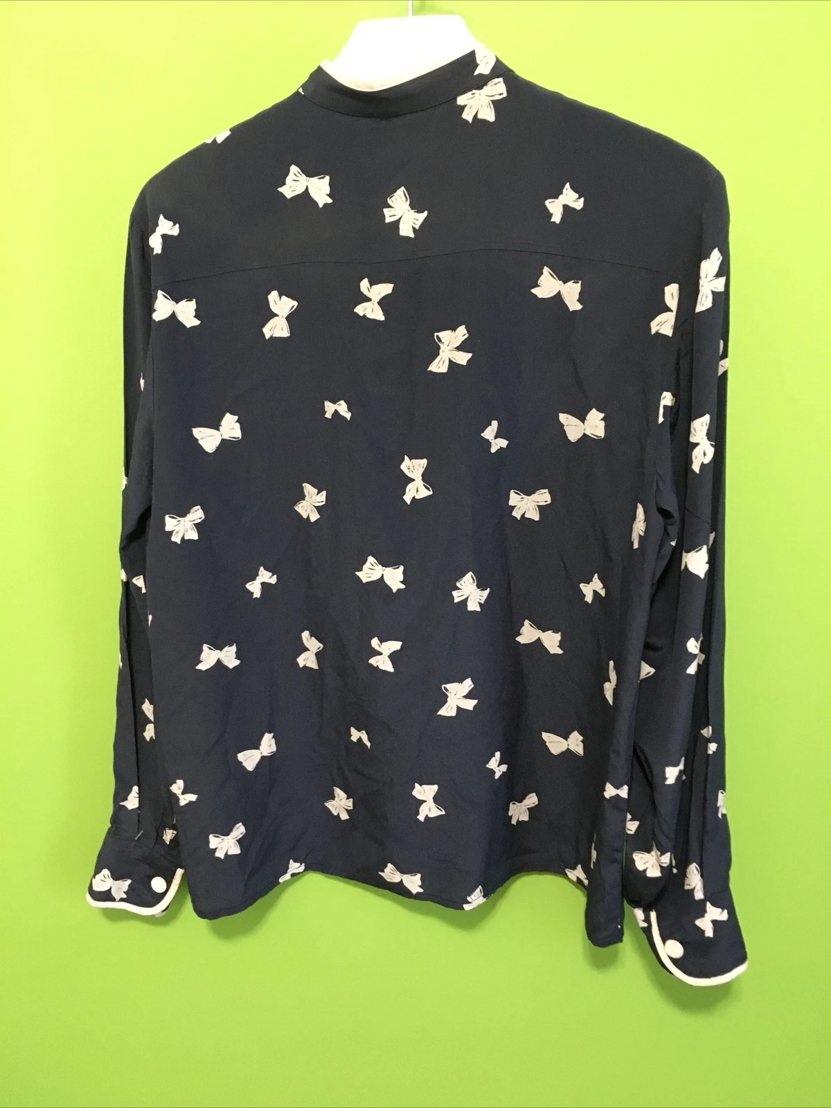 Top donna vintage Celine con fiocco e stampe in seta blu navy taglia 36 S