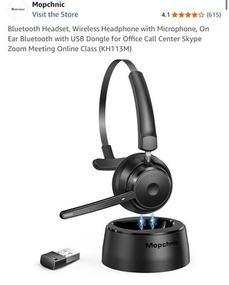 Mopchnic Bluetooth Wireless Headset with AI Noise Canceling Microphone