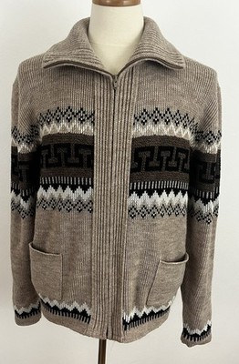 Vintage Clipper Mist Men's L Zip Front Cardigan Sweater Big Lewbowski Style Dude