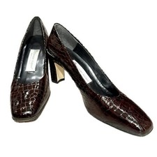      ETIENNE AIGNER Croc Leather Pumps  90s Block Heel Old Money Chic Sz 8M