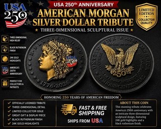 2026 USA 250 Morgan Silver Dollar Tribute 3D Black Ruthenium 24K Gold Plated COA