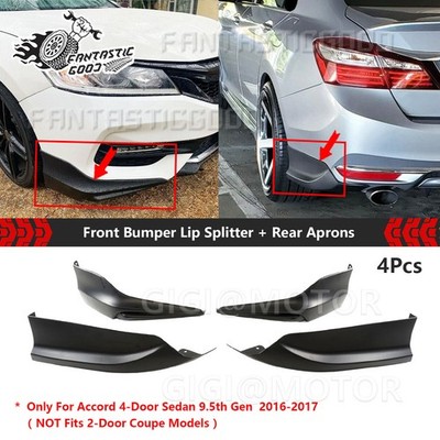 For Accord Sedan 2016-2017 Matte Black Front Bumper Lip Splitters + Rear Aprons