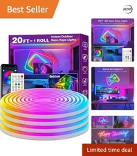 Customizable 20Ft RGB LED Neon Strip Lights - Music Sync for Enhanced Atmosphere