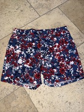 Bandolino Women's Floral Denim Shorts Size 12 Amy Short Blue Red White Stretch