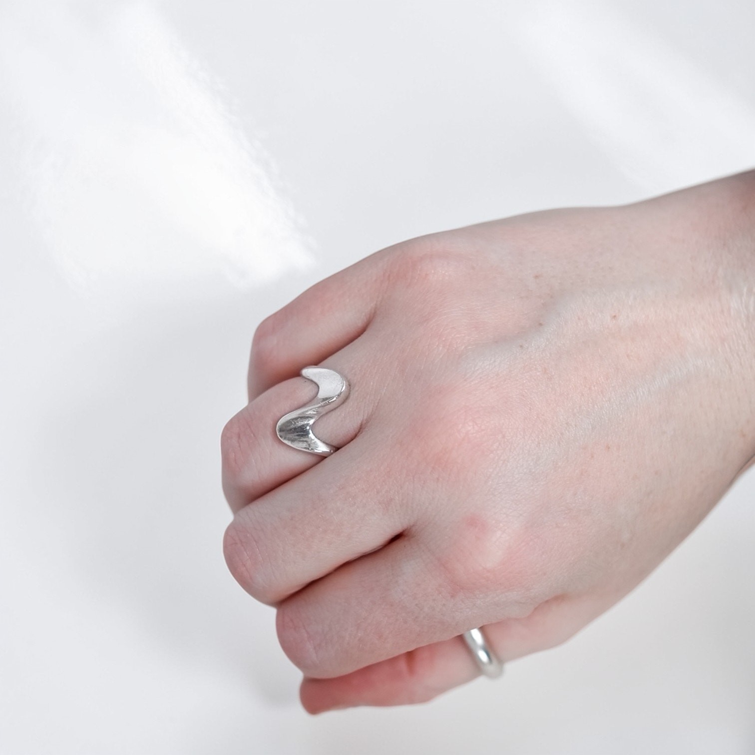 Vintage Sterling Silver Wave Triangular Adjustabl… - image 2