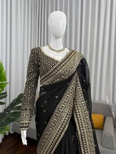 Black color Designer Sarees New year Dinner Party wear Sari Heavy worked sarees