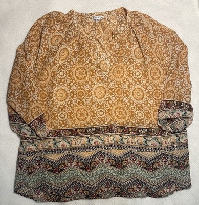 Classy Katie s Kloset Brown And Cream Elegant Sheer Light Weight Blouse Flowy