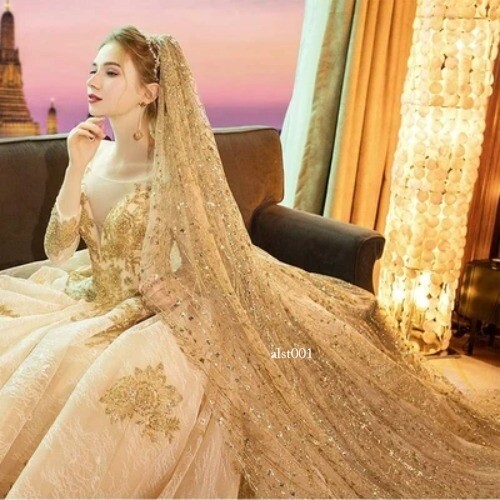 Gold 3Meter 3.5M Wedding Bridal Veil Long Bride Luxurious  display picture 2