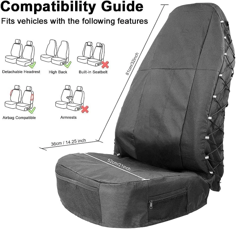 TIROL Waterproof Front Seat Covers High 2Packs Canvas Foto 4 de 4