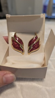 AVON 1988 vintage fiery red glitter flame pierced earrings