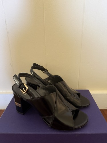 Stuart Weitzman Leather Slingback Sandal Black Women's Buckle US Size 6