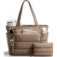 Womens Puffer Tote Bag Lightweight Quilted Shoulder Handbag Travel Work Gym