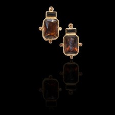 Stunning Emerald Cut Madeira Faux Citrine Clip On Earrings Vintage Good Cond