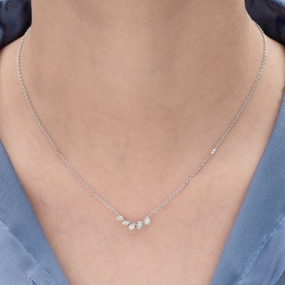 0.53 Ct SI/H Natural Multi Diamond Pendant Chain Necklace 14k White Solid Gold