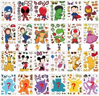 Kids Birthday Party Favor Supplies - 24 Sheets of Homemade Kids Crafts Stickers