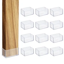 12 Pcs Chair Leg Protectors, 1.6 x 2.4 Inch Rectangle PVC Chair Leg Caps, Clear