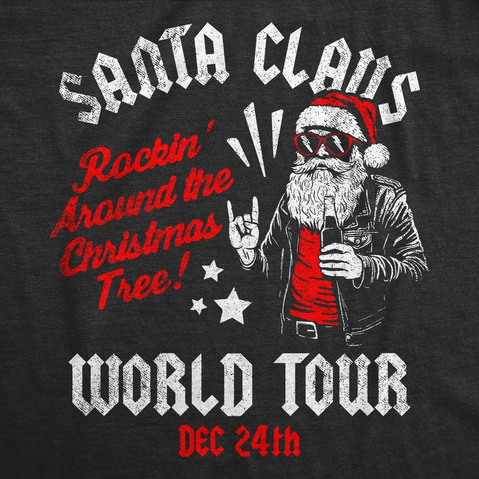 Mens Funny T Shirts Santa Claus World Tour Sarcastic Christmas Graphic Novelty - Image 2 of 4