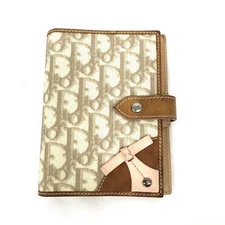 Christian Dior Trotter Logo Planner Notebook Cover 6 Holes Beige Canvas Leather