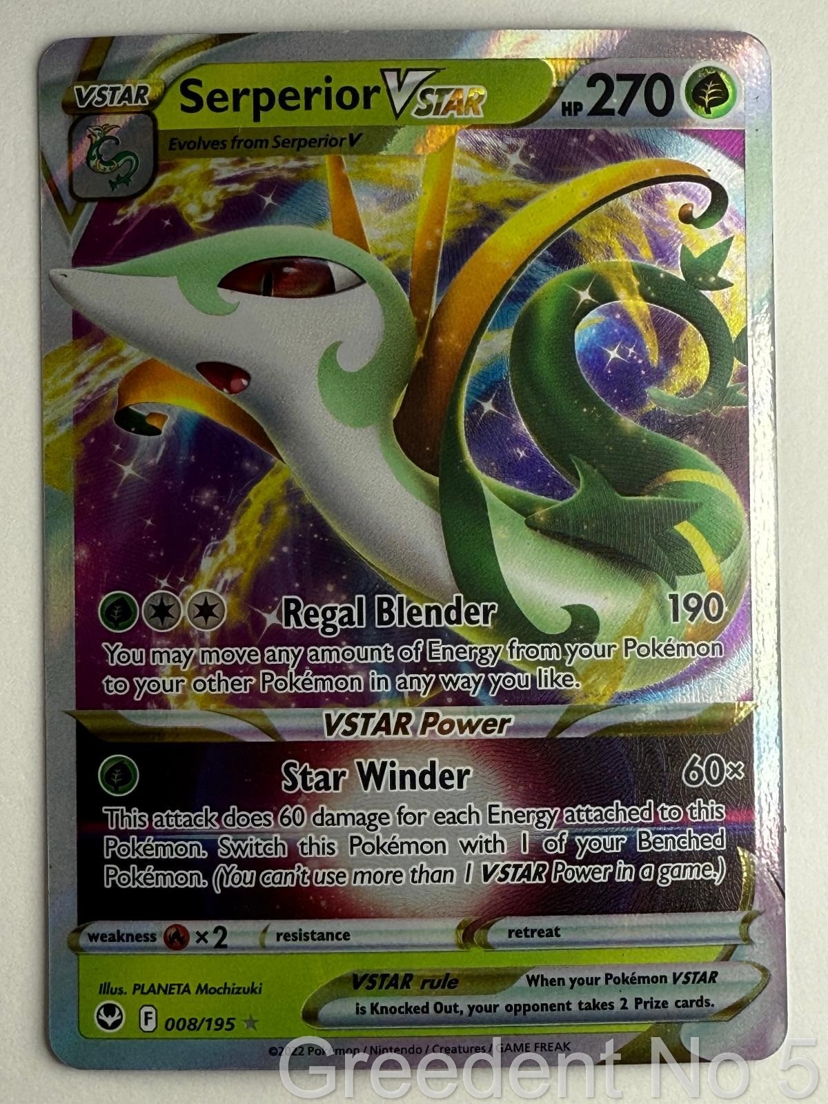 Serperior VSTAR 008/195 Holo VSTAR Rare Silver Tempest Pokemon Moderately Played