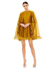 IEENA FOR MAC DUGGAL Bronze High Neck Ruffle Hem Cape Mini Dress
