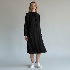 Loft Women’s 2P Black Mock High Neck Long Sleeve Midi Swing Dress NEW