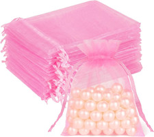 50 Pcs Organza Bags 3x4, Pink Small Mesh Gift Bags Drawstring Bulk Use for Jew