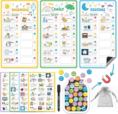 Magnetic Bedtime/Morning/Daily Routine Chart for Kids with Reward Jar-Morning Ro