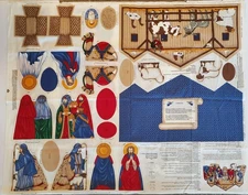 Vintage Cranston Christmas Nativity Scene Cut & Sew Cotton Fabric Panel