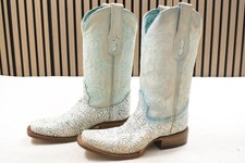 Corral Ladies White Turquoise Embroidery Sq. Toe Leather Boots Z5139 US Size 7.5