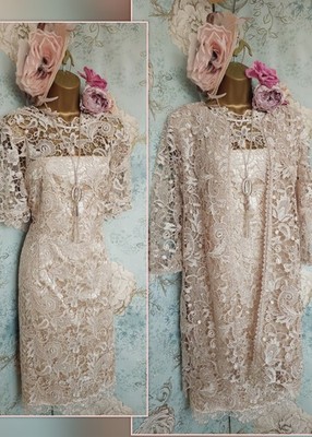 kaleidoscope gold lace crochet Mother bride Occasion Wedding dress jacket 18