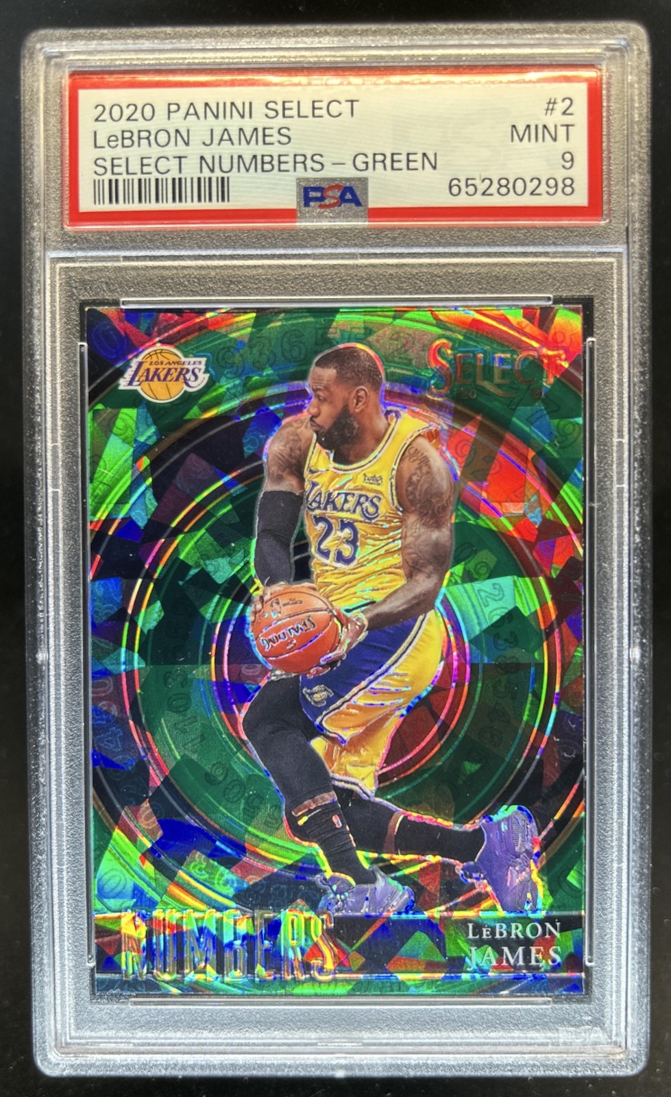 2020-21 Panini Select LeBron James Numbers Green #2 Lakers PSA 9
