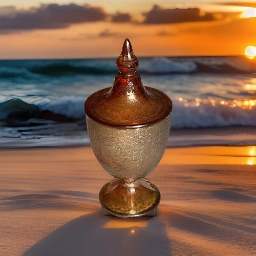 VTG JEANETTE MARIGOLD CARNIVAL CRACKLE FINISH GLASS CANDY DISH W LID SMALL CHIP