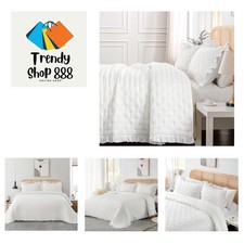 2-Piece Twin Quilt Set - Soft Warm Ultrasonic Reversible Pleated Ruffled Cove...