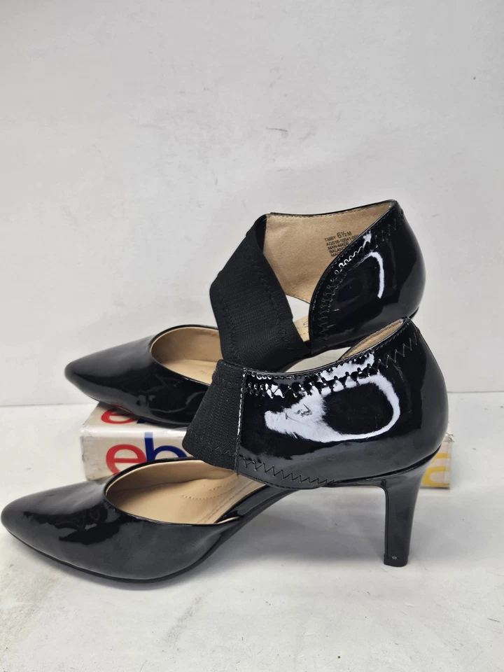 Andrew Geller 6.5 M Black 3” Heel with Elastic strap for Support Patent Leather - Image 2 of 4