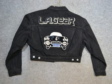 VTG LA Gear Jacket Womens S Black Cropped Denim Sequin Car 80s Beaded Hong Kong