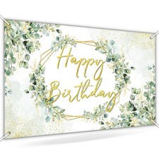 Avezano Sage Green Birthday Backdrop Greenery Eucalyptus Leaves Birthday Party B