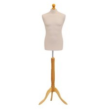 Male Cream Tailors Mannequin Display Dummy For Dressmakers Light Wood base