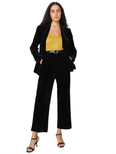 Vero Moda Damen Vmallison HW Wide Velvet Pant Stoffhose, Black, 42W X 32L-image