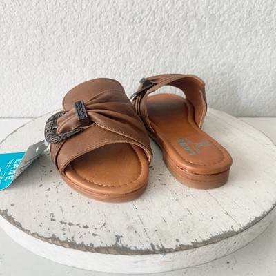 Lane Boots PONY UP Western Sandals Brown Leather Cowgirl Slip on Flats SIZE6.5