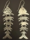 Vintage Sterling Silver Fish Bone Skeleton Dangle Earrings Articulated Boho — photo 2