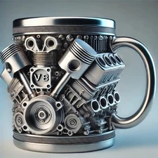 V8 engine stainless steel cup. Coffee cups are gifts for car enthusiasts