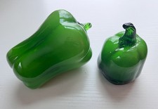 Murano style Glass Green Bell Pepper Decorative Set of 2 