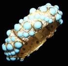 K.J.L. KENNETH J. LANE 1960s Turquoise Cabochon and Pave Hinged Bangle Bracelet — photo 8